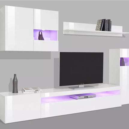 UNICORN TV furniture wall unit high-gloss white (set of 4) with mood lighting Width 200 cm