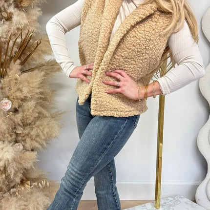 UNICORN Gillet teddy soft with wide collar beige s m l xl xxl
