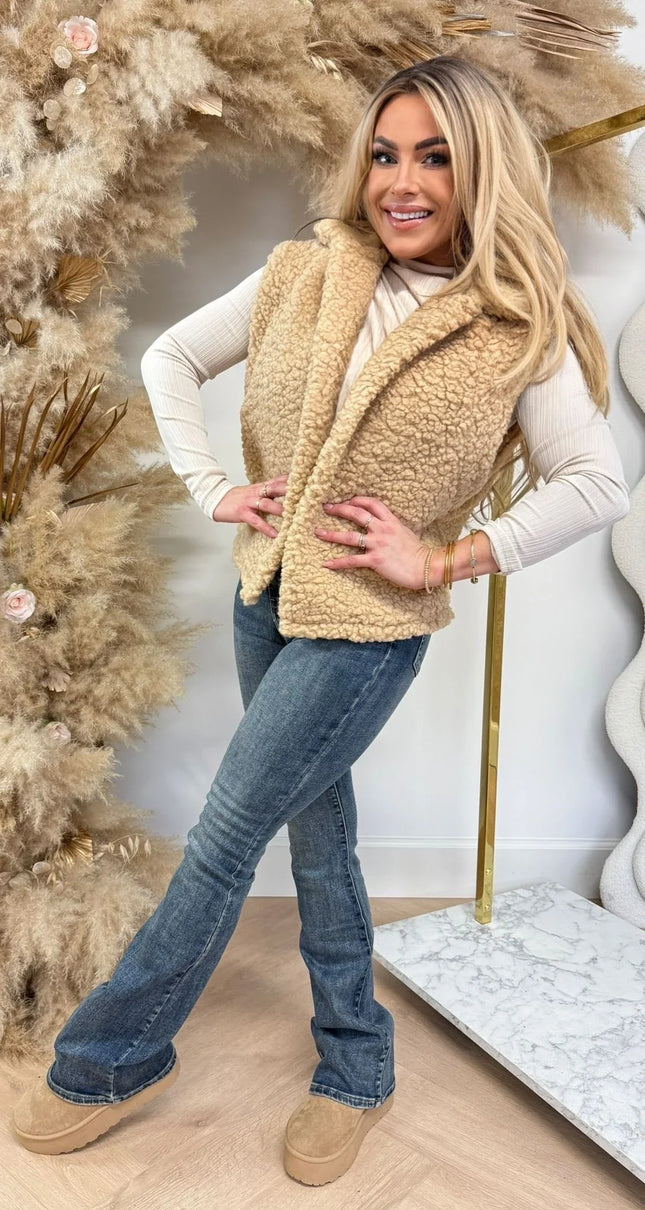 UNICORN Gillet teddy soft with wide collar beige s m l xl xxl