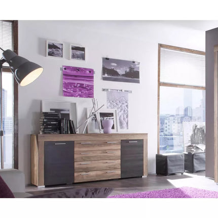 UNICORN Dresser wall unit rural modern brown matt black Width 176 cm Depth 40 cm Height 79 cm