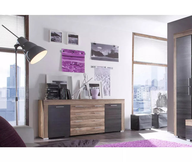 UNICORN Dresser wall unit rural modern brown matt black Width 176 cm Depth 40 cm Height 79 cm