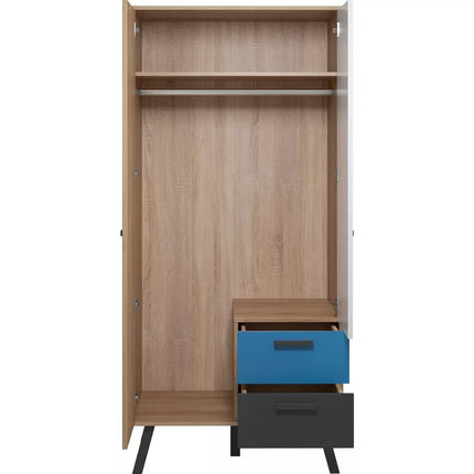 UNICORN Wardrobe modern oak brown white black blue Width 87 cm Depth 61 cm Height 190 cm