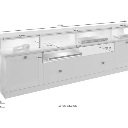 UNICORN TV furniture wall unit white with mood lighting Width 177 cm Depth 41 cm Height 65 cm
