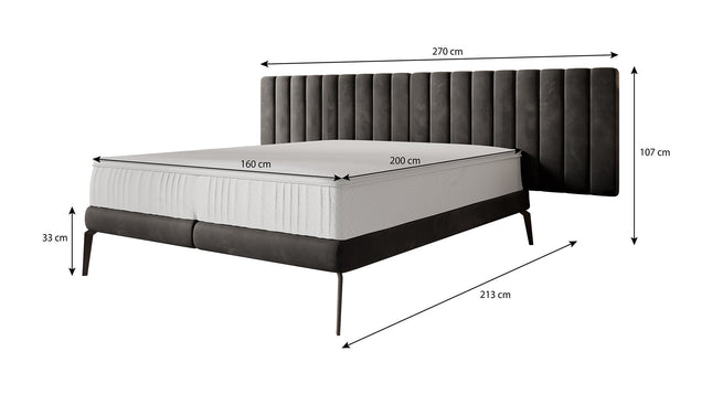 UNICORN Mojito Double Bed - Black - Velvet - 160x200 cm