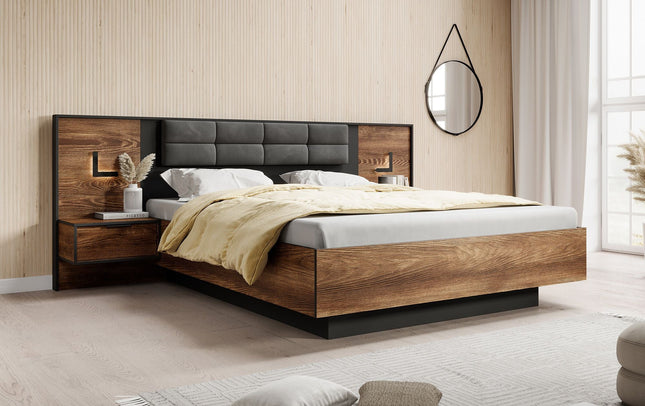 UNICORN Mulvey Double Bed - Oak - Anthracite - 160x200 cm