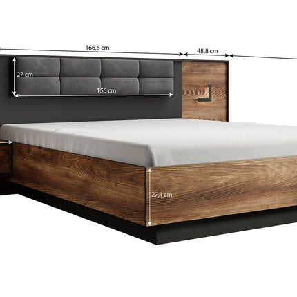 UNICORN Mulvey Double Bed - Oak - Anthracite - 160x200 cm