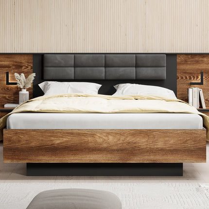 UNICORN Mulvey Double Bed - Oak - Anthracite - 160x200 cm