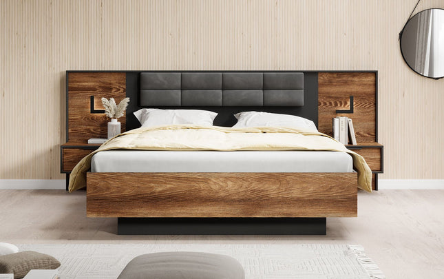 UNICORN Mulvey Double Bed - Oak - Anthracite - 160x200 cm