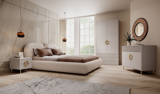 UNICORN Nyna Double Bed - Beige - Fabric - 160x200 cm