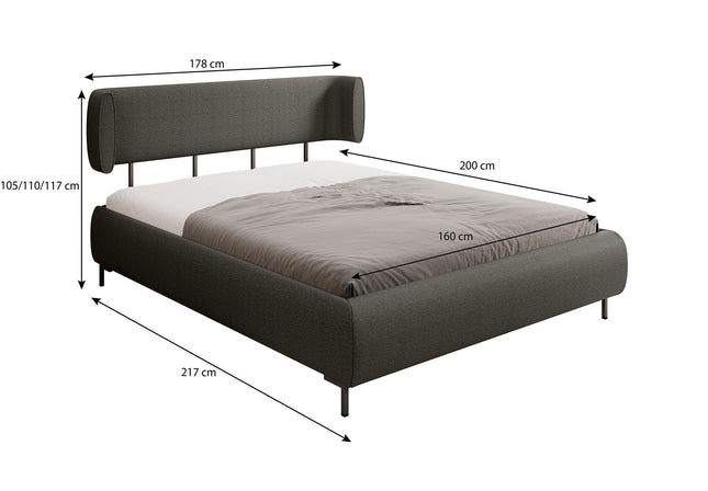 UNICORN Double Bed Orlin  Black  Fabric  160x200 cm