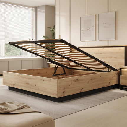 UNICORN Quarry Double Bed  Oak - 160x200 cm  With gas lift