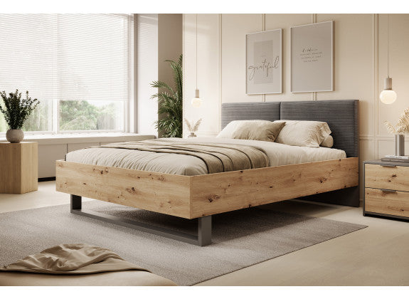 UNICORN Roma Double Bed - Grey - Oak - 160x200 cm