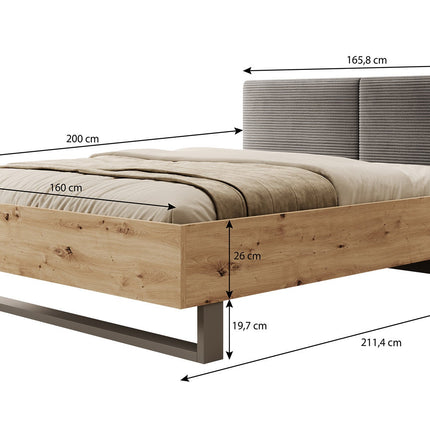 UNICORN Roma Double Bed - Grey - Oak - 160x200 cm