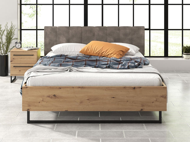 UNICORN Saturn Double Bed - Oak - Black - 160x200 cm