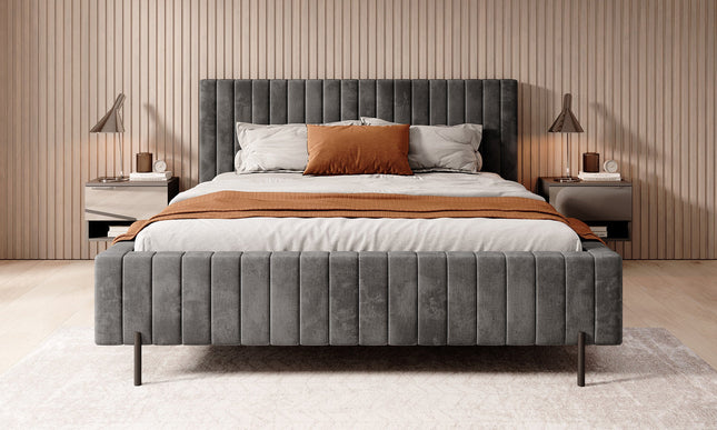 UNICORN Ventum Double Bed - Dark Gray Velvet - 160x200 cm