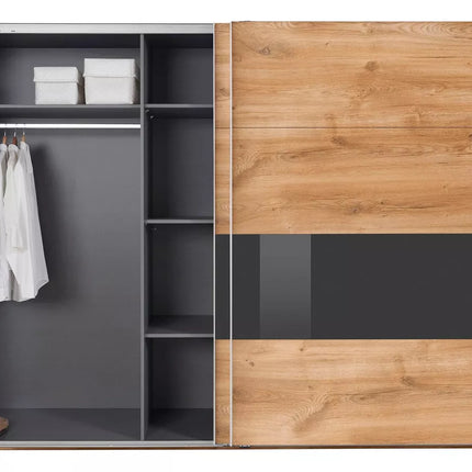 UNICORN Wardrobe sliding door cabinet modern oak black and white Width 270 cm Depth 64 cm Height 208 cm