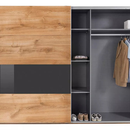 UNICORN Wardrobe sliding door cabinet modern oak black and white Width 270 cm Depth 64 cm Height 208 cm