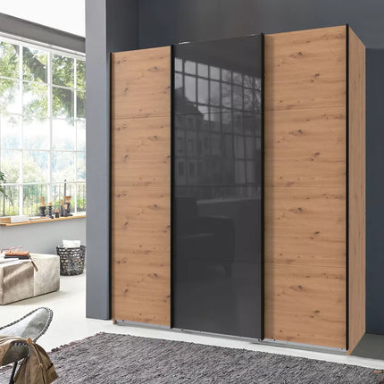UNICORN Wardrobe sliding door wardrobe modern high-gloss black and white oak light brown oak dark brown Width 180 cm Depth 64 cm Height 210 cm