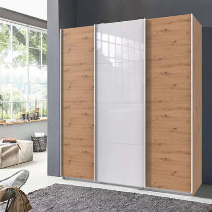 UNICORN Wardrobe sliding door wardrobe modern high-gloss black and white oak light brown oak dark brown Width 180 cm Depth 64 cm Height 210 cm
