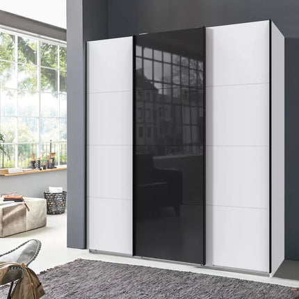 UNICORN Wardrobe sliding door wardrobe modern high-gloss black and white oak light brown oak dark brown Width 180 cm Depth 64 cm Height 210 cm
