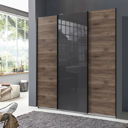 UNICORN Wardrobe sliding door wardrobe modern high-gloss black and white oak light brown oak dark brown Width 180 cm Depth 64 cm Height 210 cm