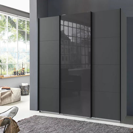 UNICORN Wardrobe sliding door wardrobe modern high-gloss black and white oak light brown oak dark brown Width 180 cm Depth 64 cm Height 210 cm