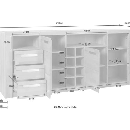 UNICORN Dresser wall unit country light brown Width 210 cm Depth 40 cm Height 90 cm